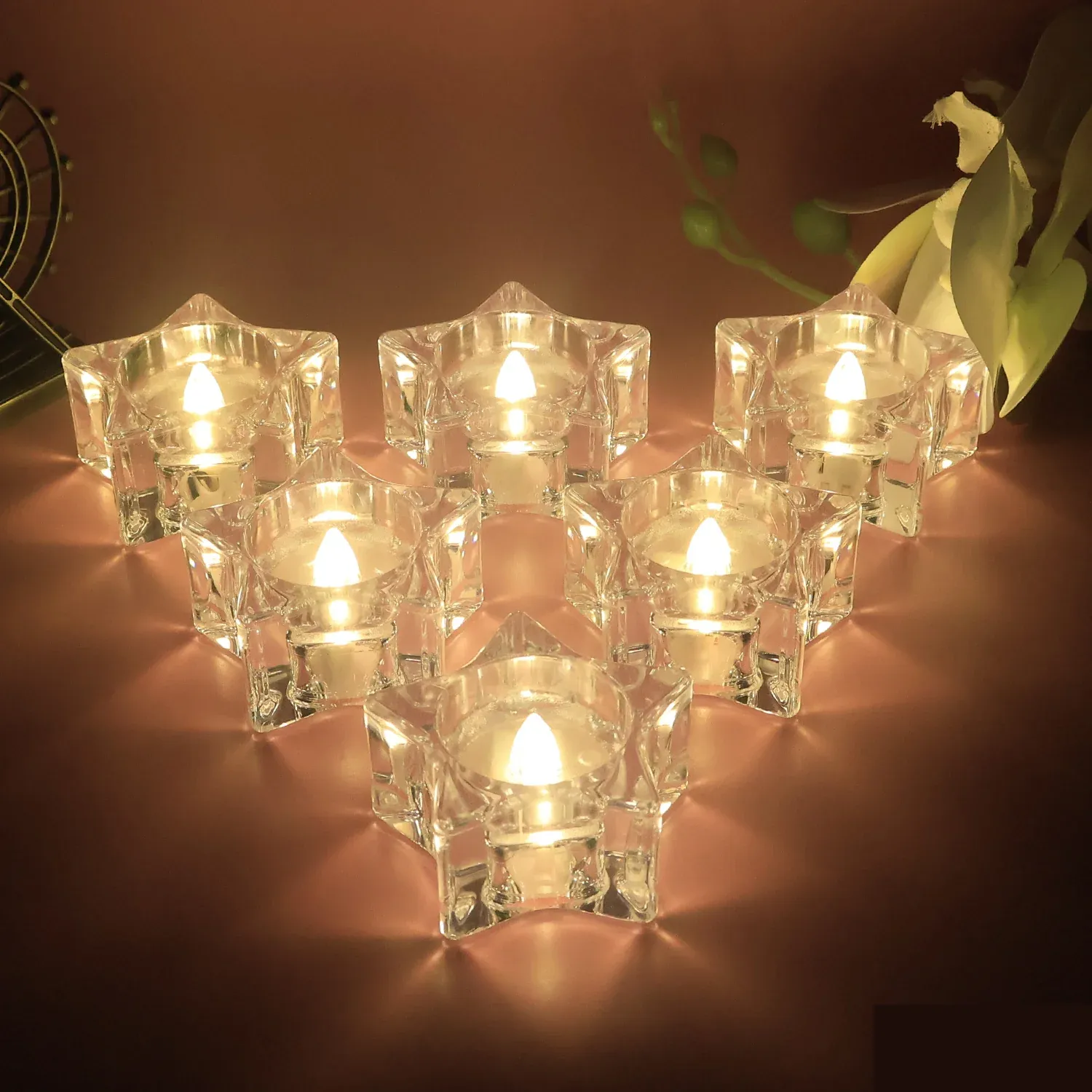 LED Crystal Effect Flameless Candles – Set of 12 Decorative Tealights - Detailed Feature View 2