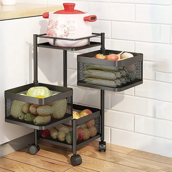 3-Layer Metal Kitchen Trolley with Wheels for Fruits & Vegetables