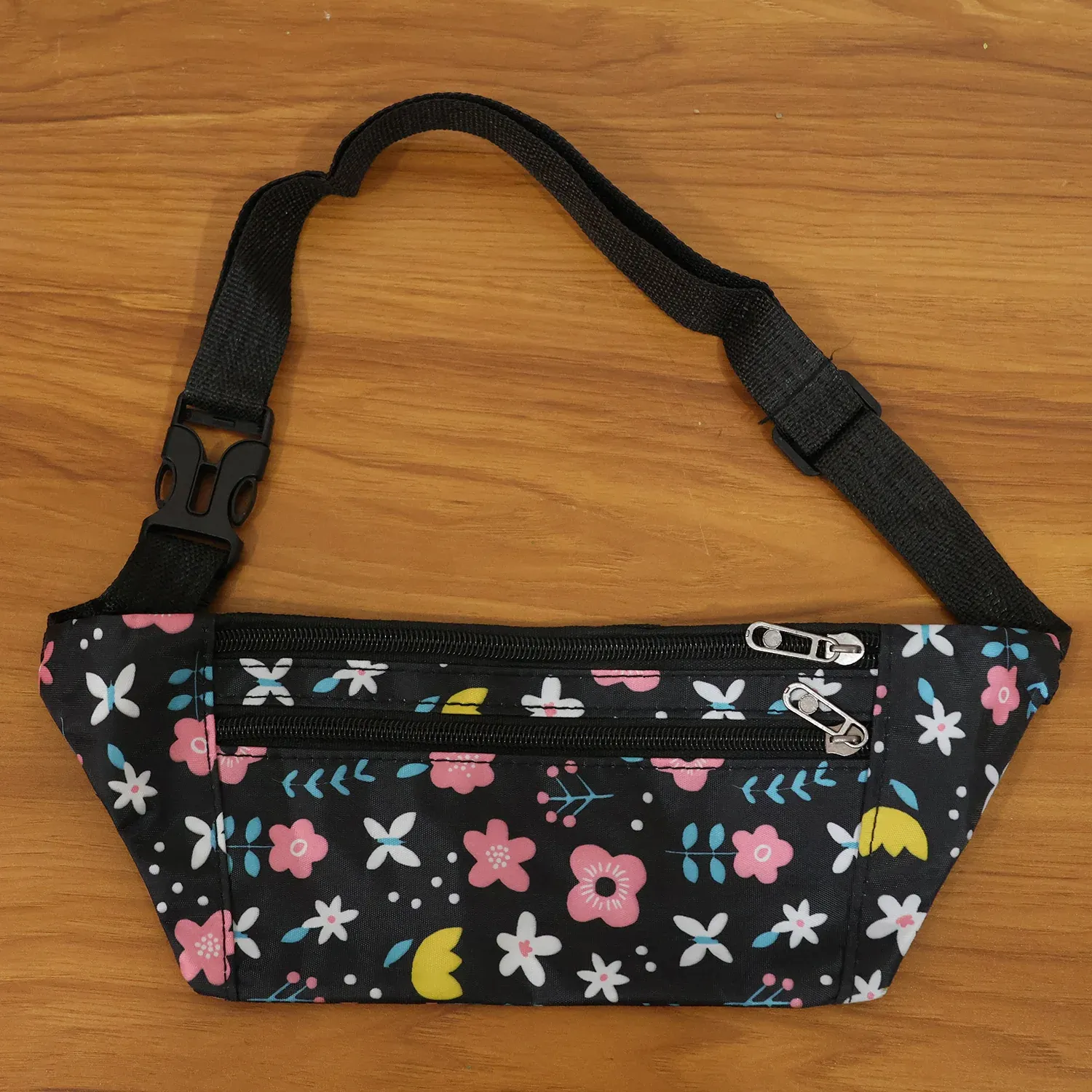 Floral Print Adjustable Waist Bag with Multiple Zipper Pockets - Detailed Feature View 7