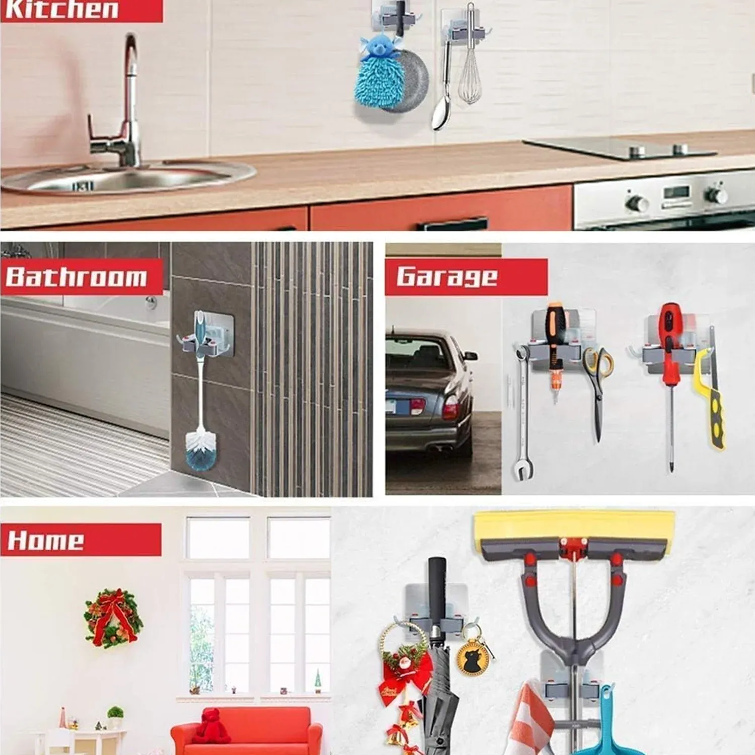 Mop & Broom Holder Clip – Strong Adhesive & Side Hook - Detailed Feature View 2