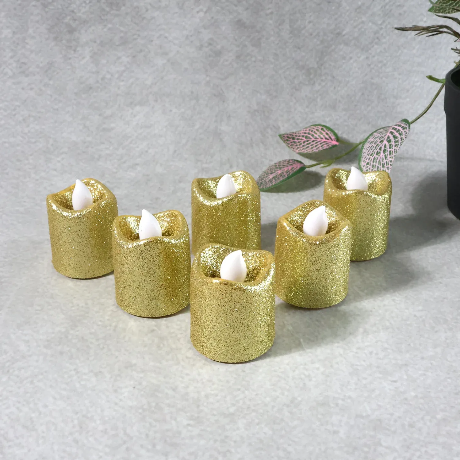 LED Tealight Candles – 6 Pc Flameless Christmas Glitter Set - Detailed Feature View 5