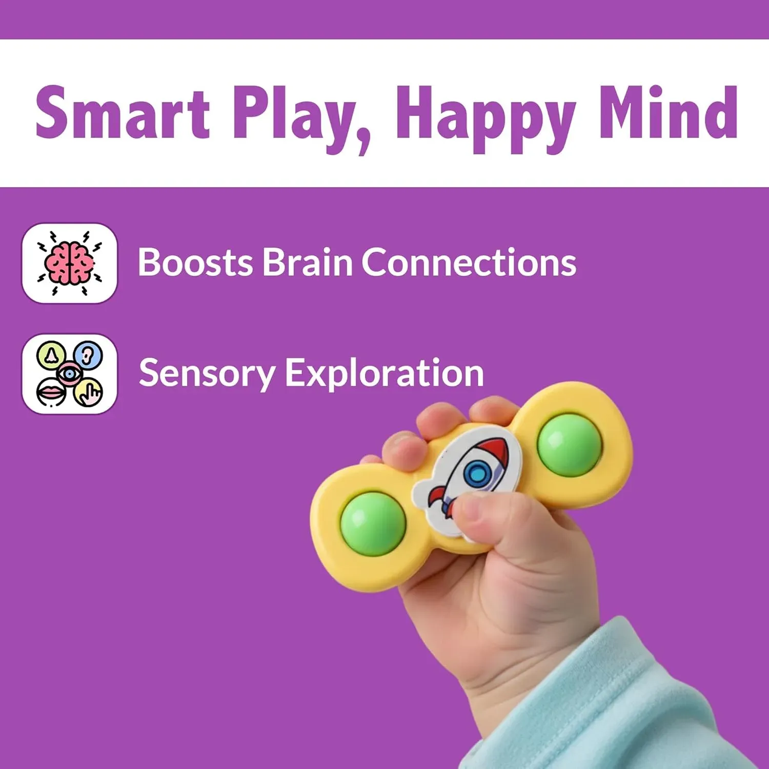 Colour Baby Spinner Toy Set – 3 Pc Sensory Spin Toys with Suction Cup - Detailed Feature View 3