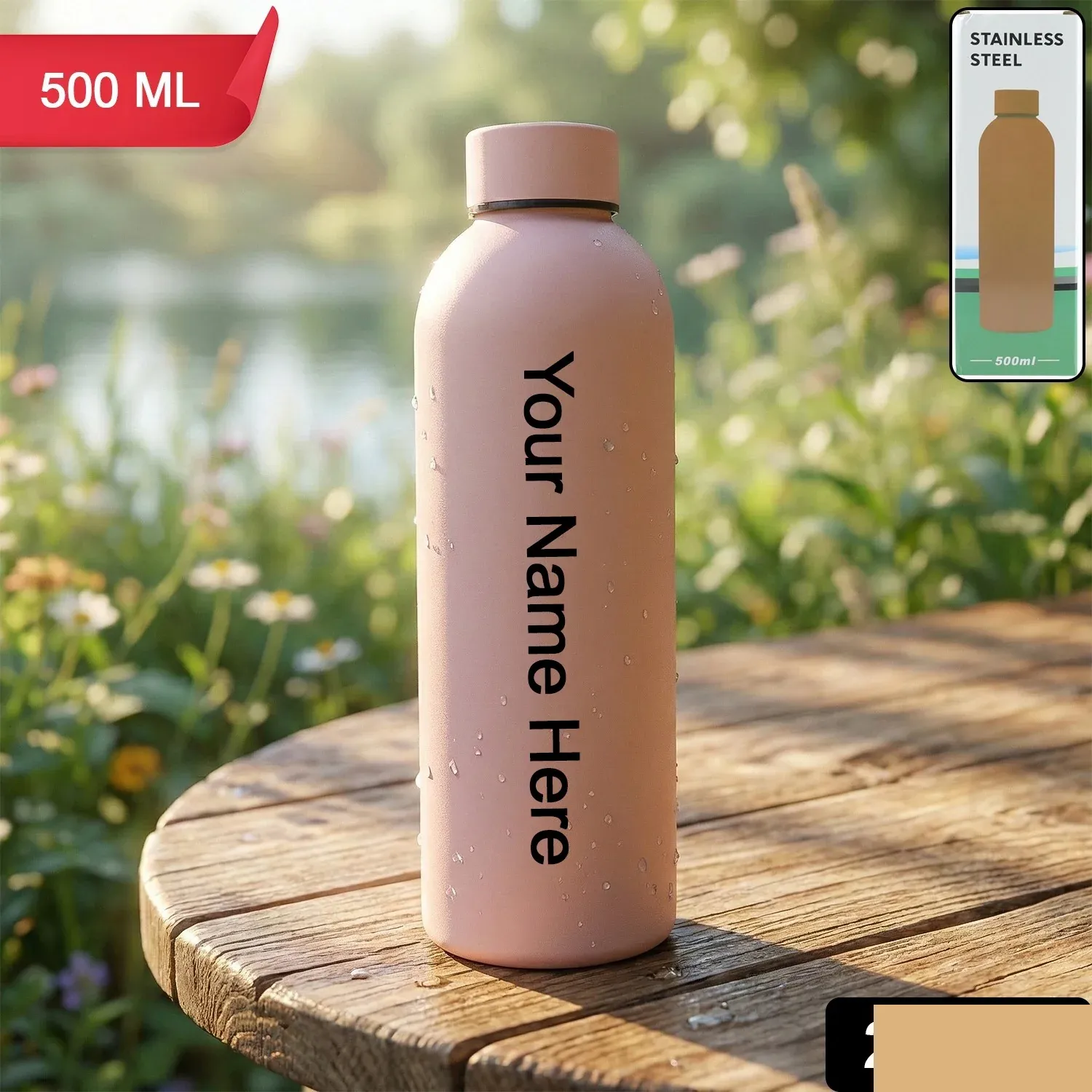 Insulated Water Bottle – Pink 500ml Hot & Cold Flask - Detailed Feature View 1