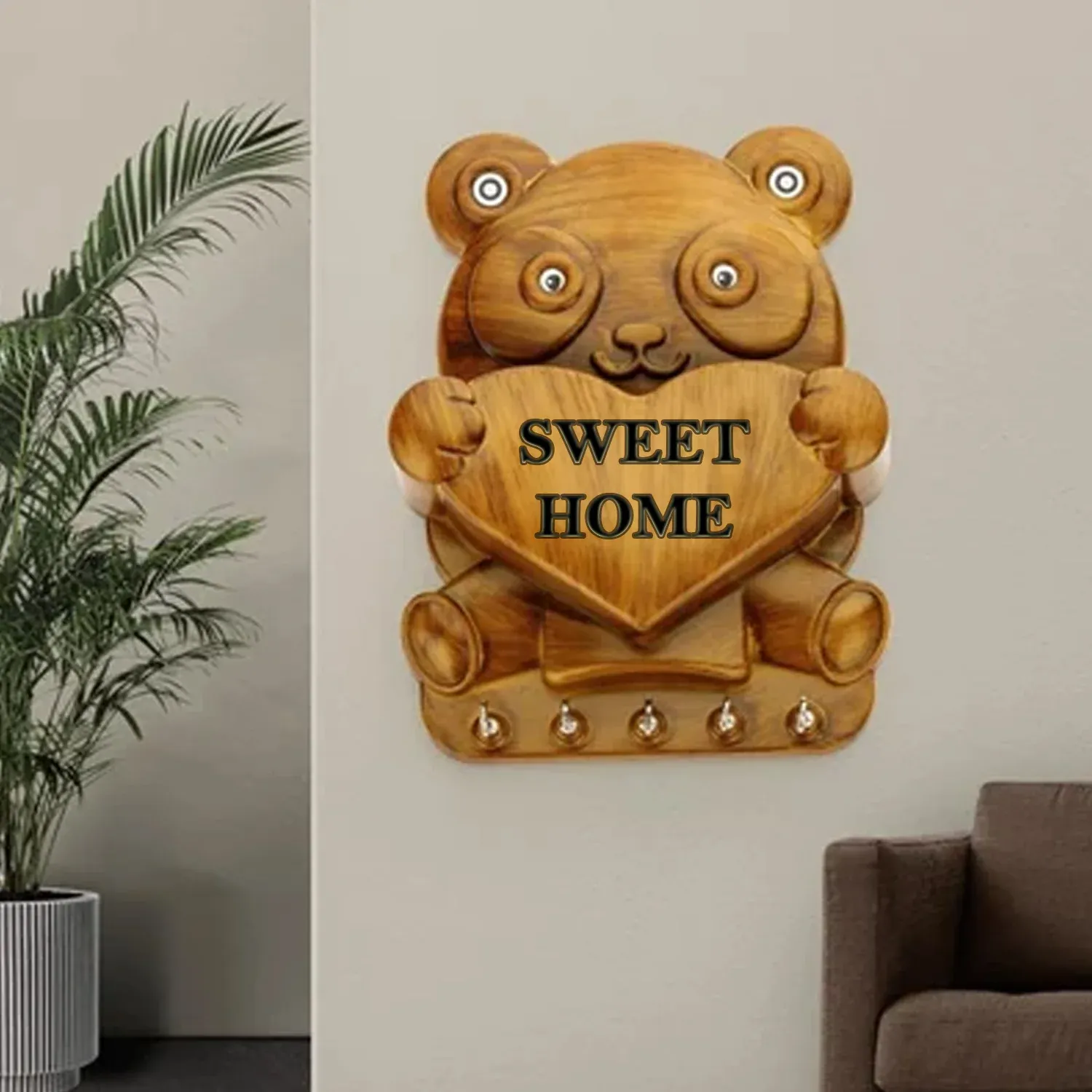Panda Key Holder – 5-Hook Wall Mount Organiser | GlimmerHome - Detailed Feature View 6