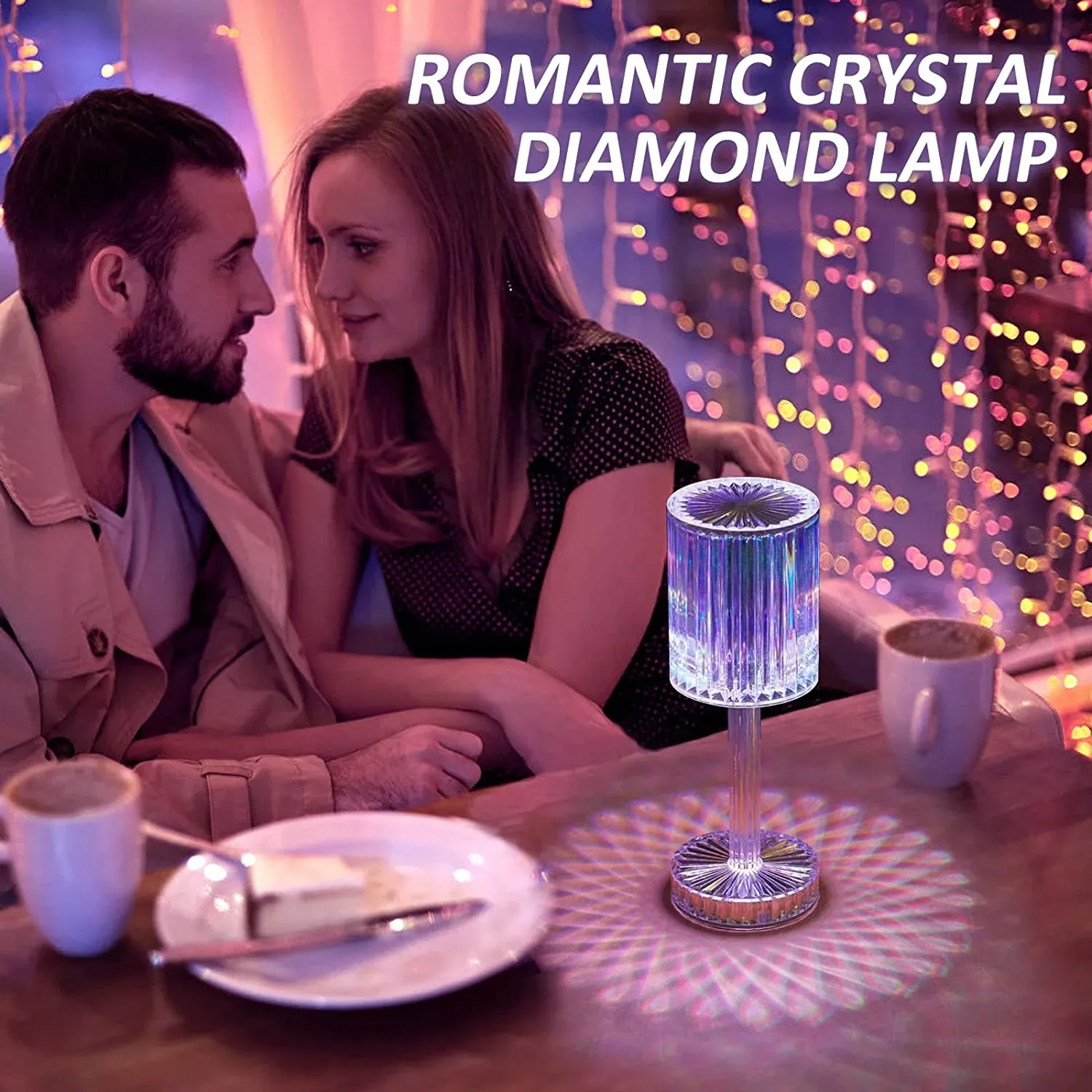 Crystal Table Lamp , Touch Control Atmosphere Nightstand Lamp With USB Charging Line - Detailed Feature View 8