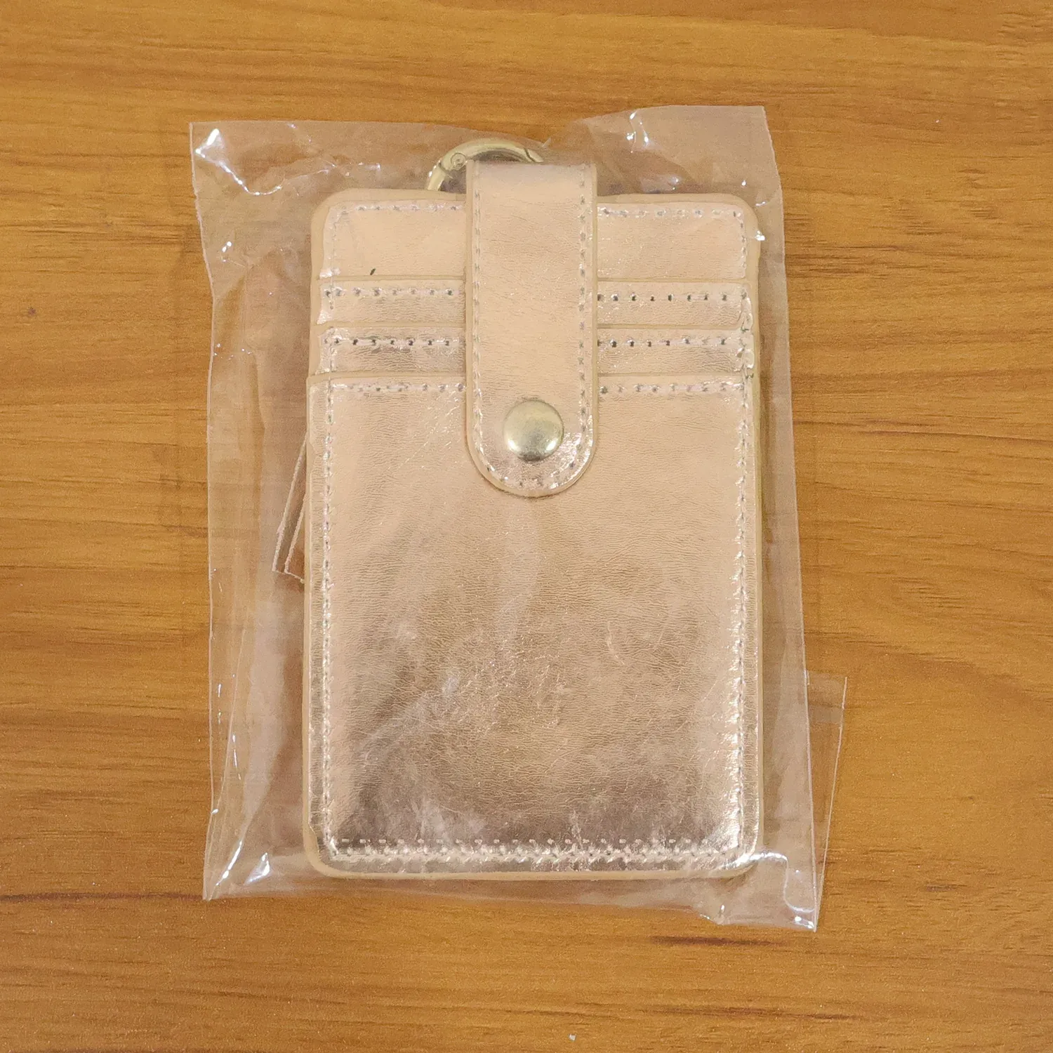 PU Leather Card Holder Wallet with Button Strap & ID Window - Detailed Feature View 7