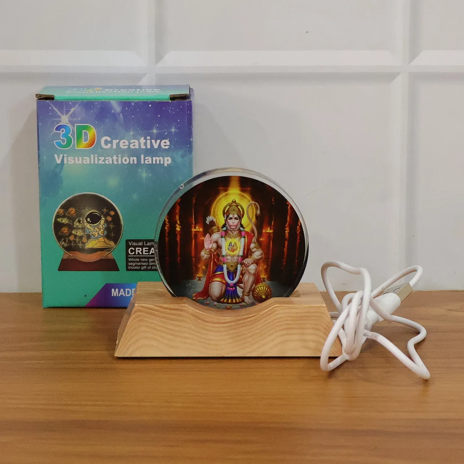 3D Hanuman Ji Acrylic LED Night Lamp with Wooden Base - Detailed Feature View 6