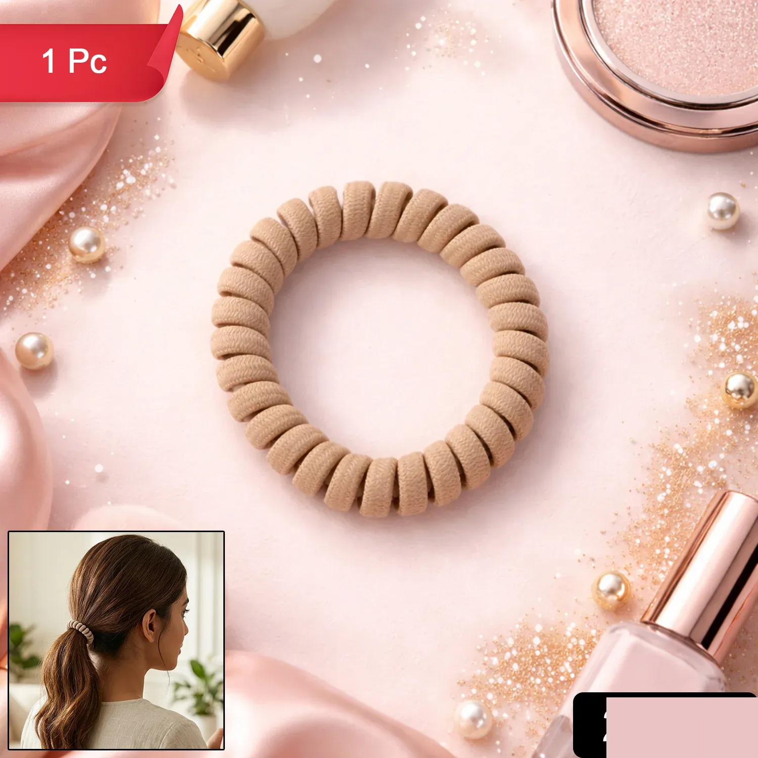Soft Stretchable Spiral Coil Hair Band - No Crease, 1 Pc - Detailed Feature View 2