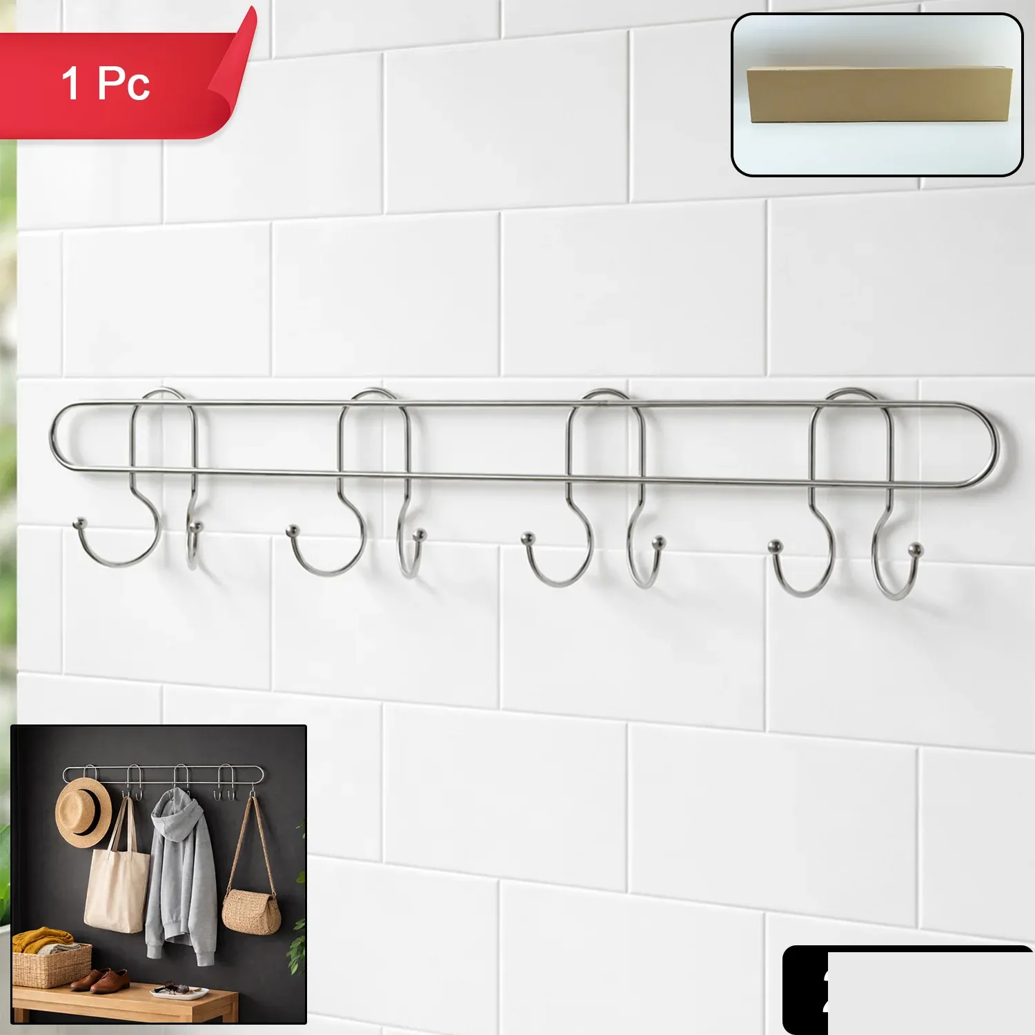 Heavy Duty Wall Mounted Hook Rack – Durable Stainless Steel Organizer - Detailed Feature View 1