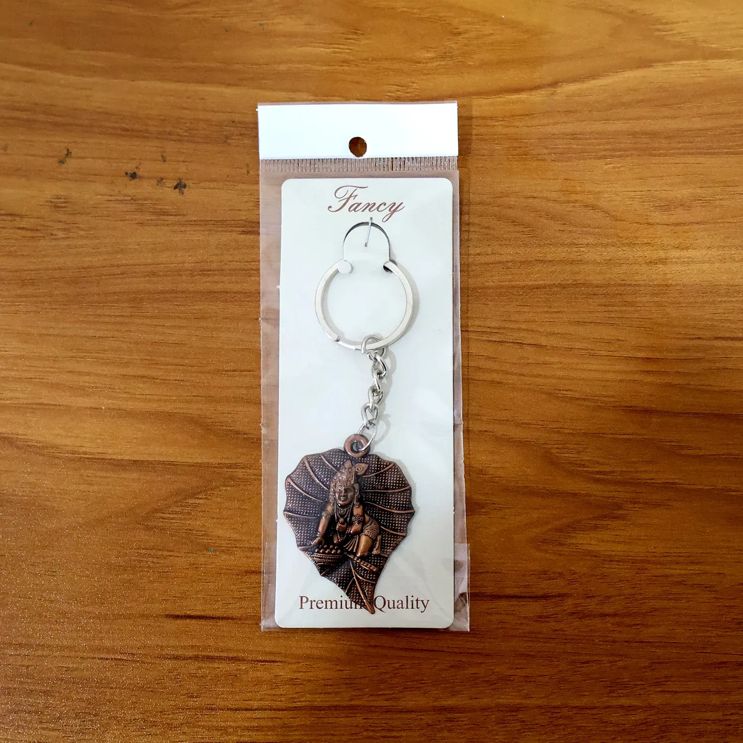 Antique Bronze Bal Krishna Peepal Leaf Metal Keychain – 1 Pc - Detailed Feature View 7