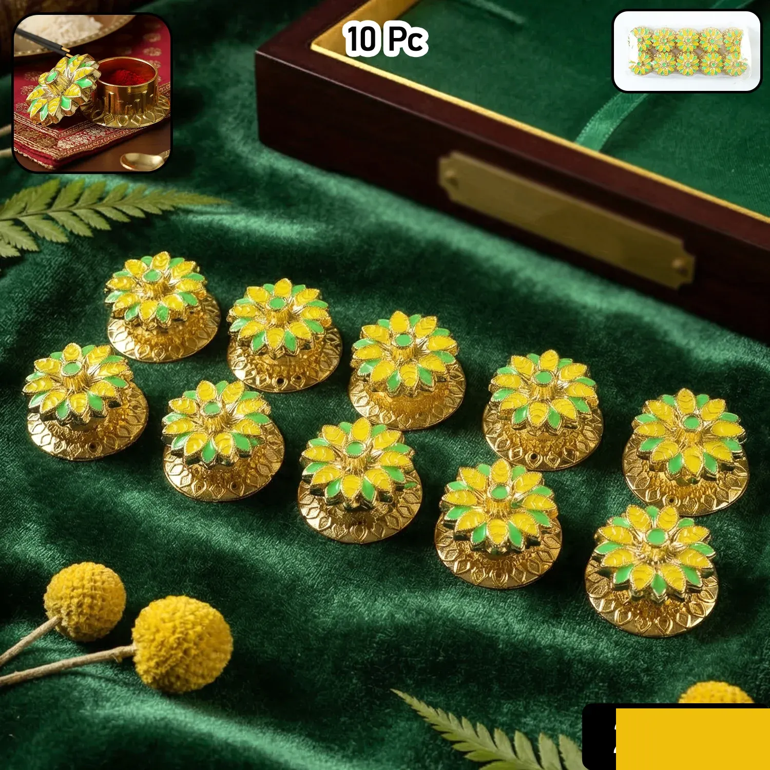 Decorative Kankavati Kumkum Storage Set (10 Pc Set, Mix Design) - Detailed Feature View 1