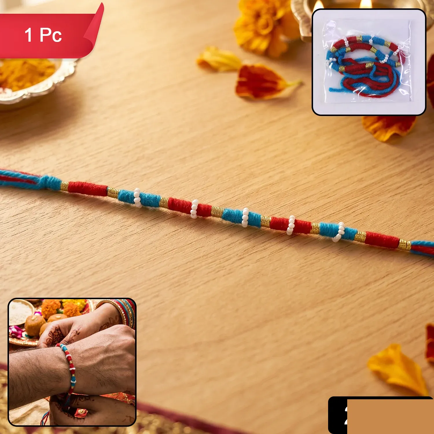 Handmade Pearl Beaded Rakhi – Elegant Traditional Gifting - Detailed Feature View 1