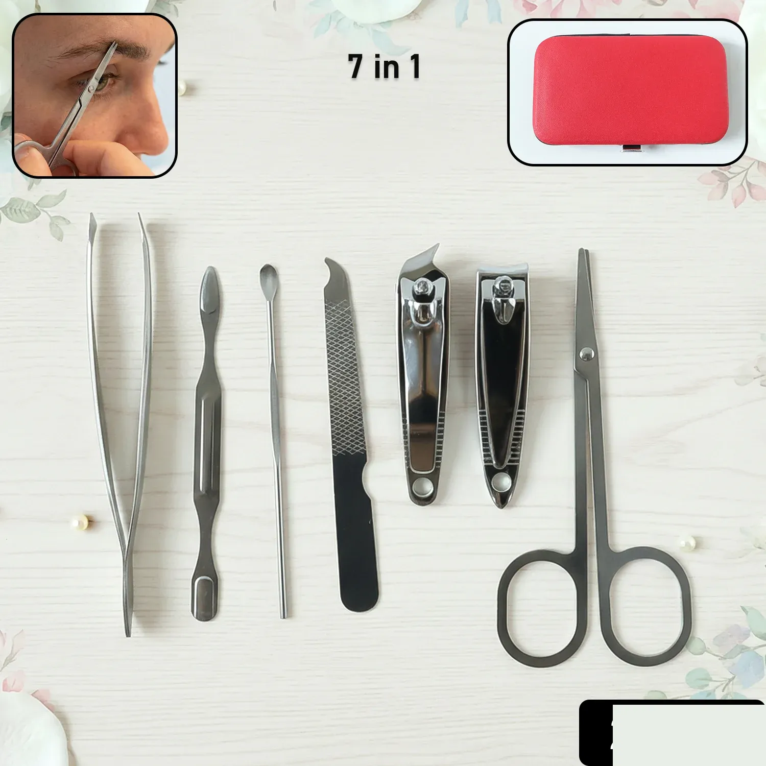7-in-1 Stainless Steel Manicure & Pedicure Grooming Kit - Detailed Feature View 1