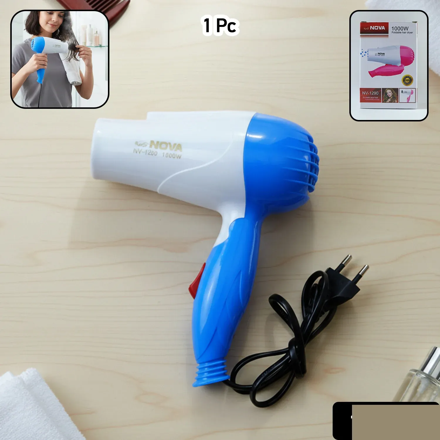 Foldable Hair Dryer with Dual Speed Setting (1 Pc, 1000W) - Detailed Feature View 1