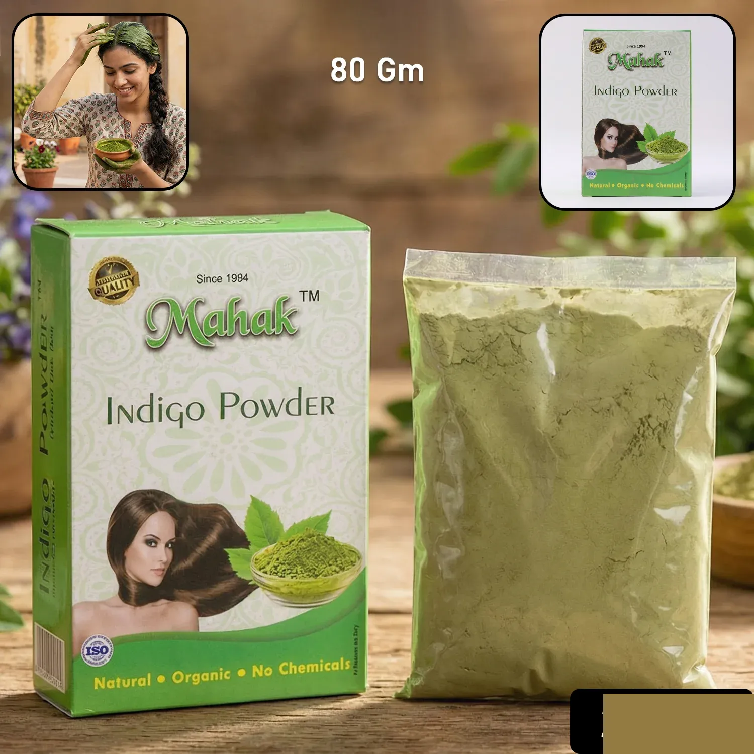 Natural Indigo Powder for Herbal Hair Coloring & Care - 80 gm - Detailed Feature View 1