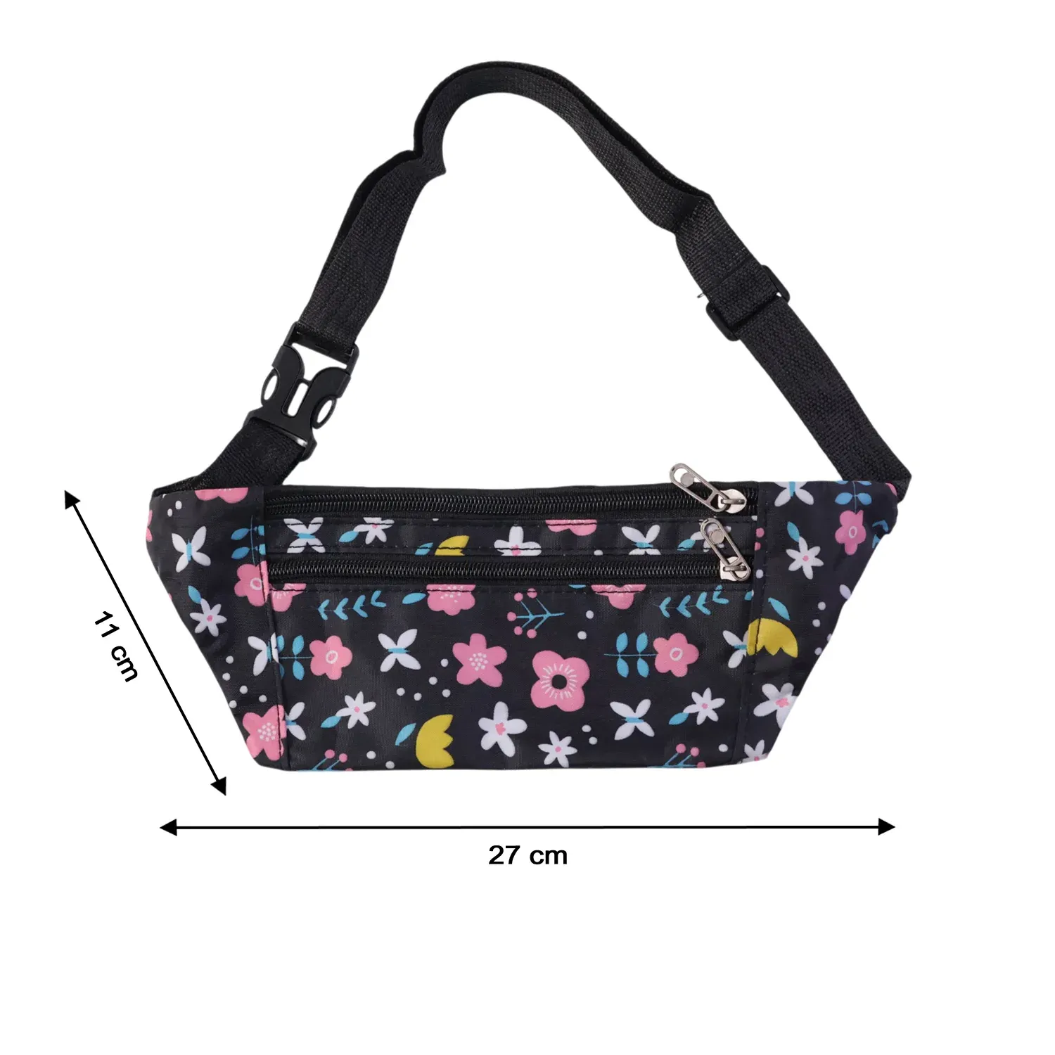 Floral Print Adjustable Waist Bag with Multiple Zipper Pockets - Detailed Feature View 5