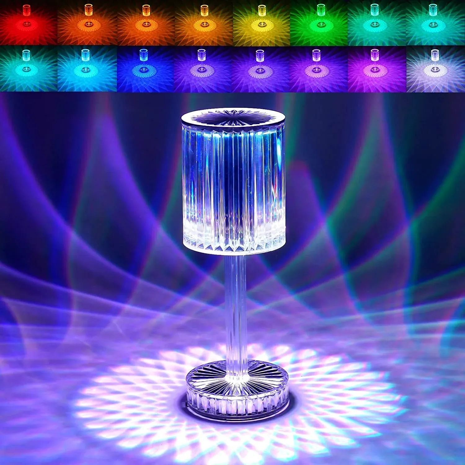 Crystal Table Lamp , Touch Control Atmosphere Nightstand Lamp With USB Charging Line - Detailed Feature View 2