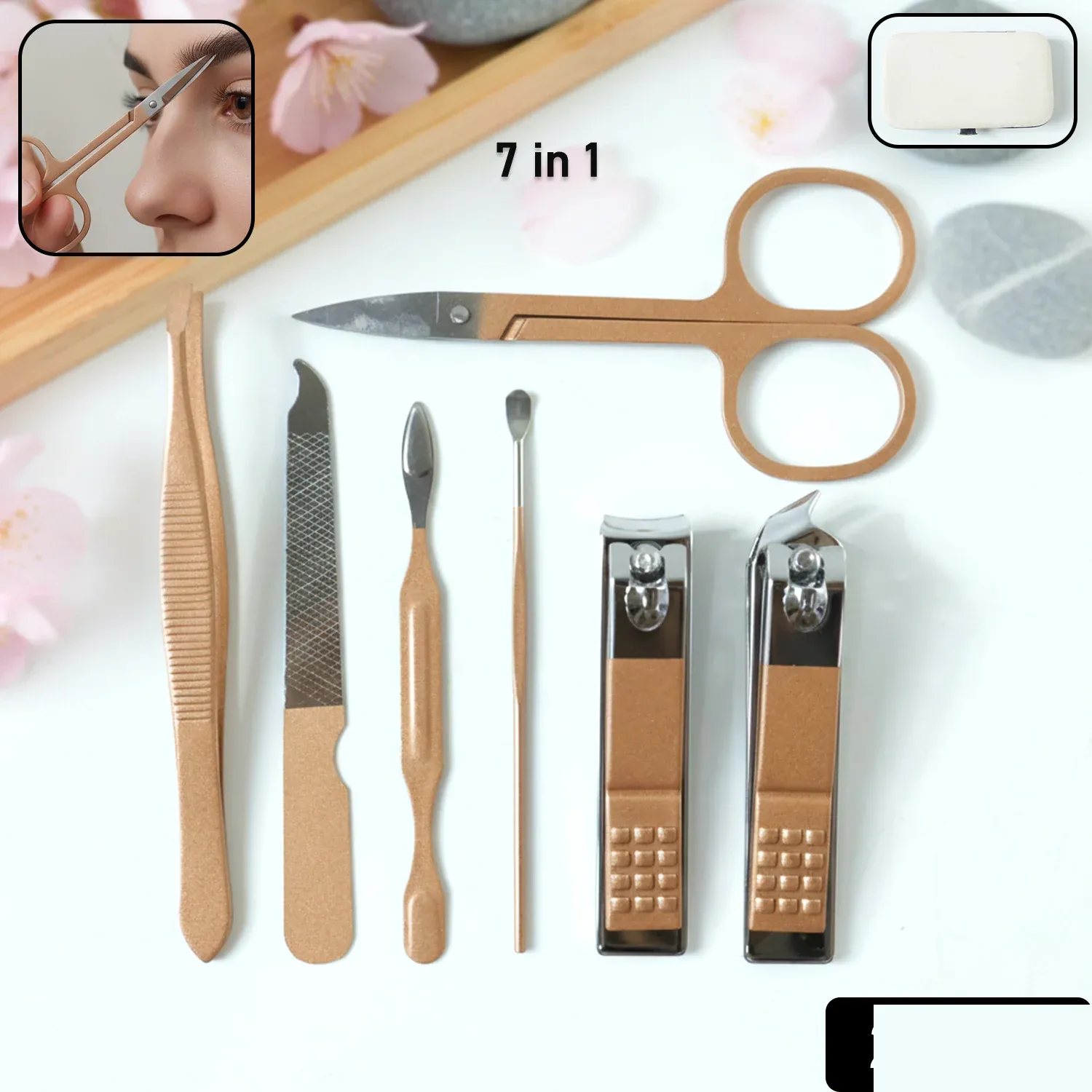 7-in-1 Premium Manicure & Pedicure Grooming Kit with Compact Case - Detailed Feature View 1