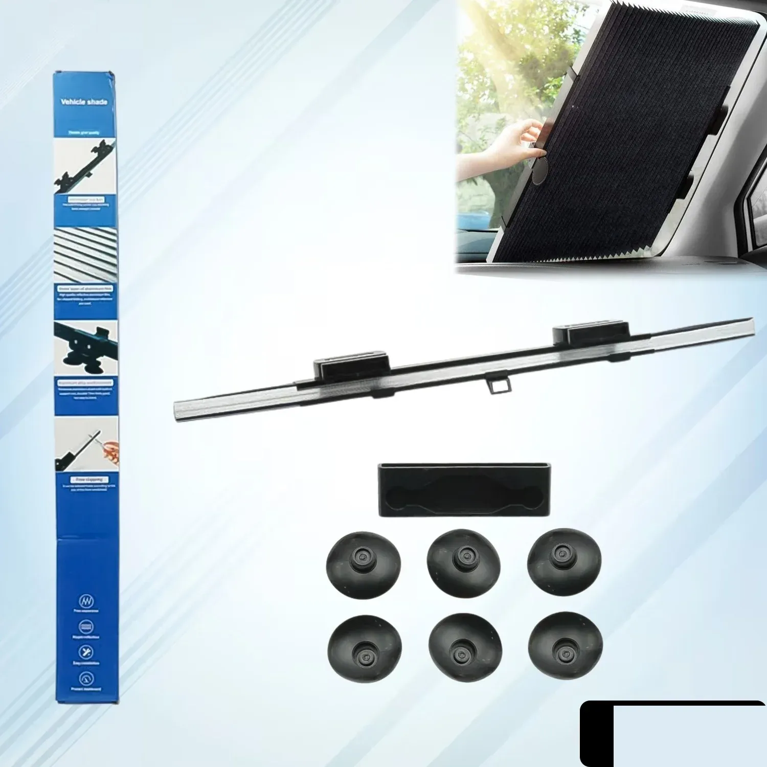 Retractable Long Foldable Windshield Sun Shade for Car (1 Set) - Detailed Feature View 1