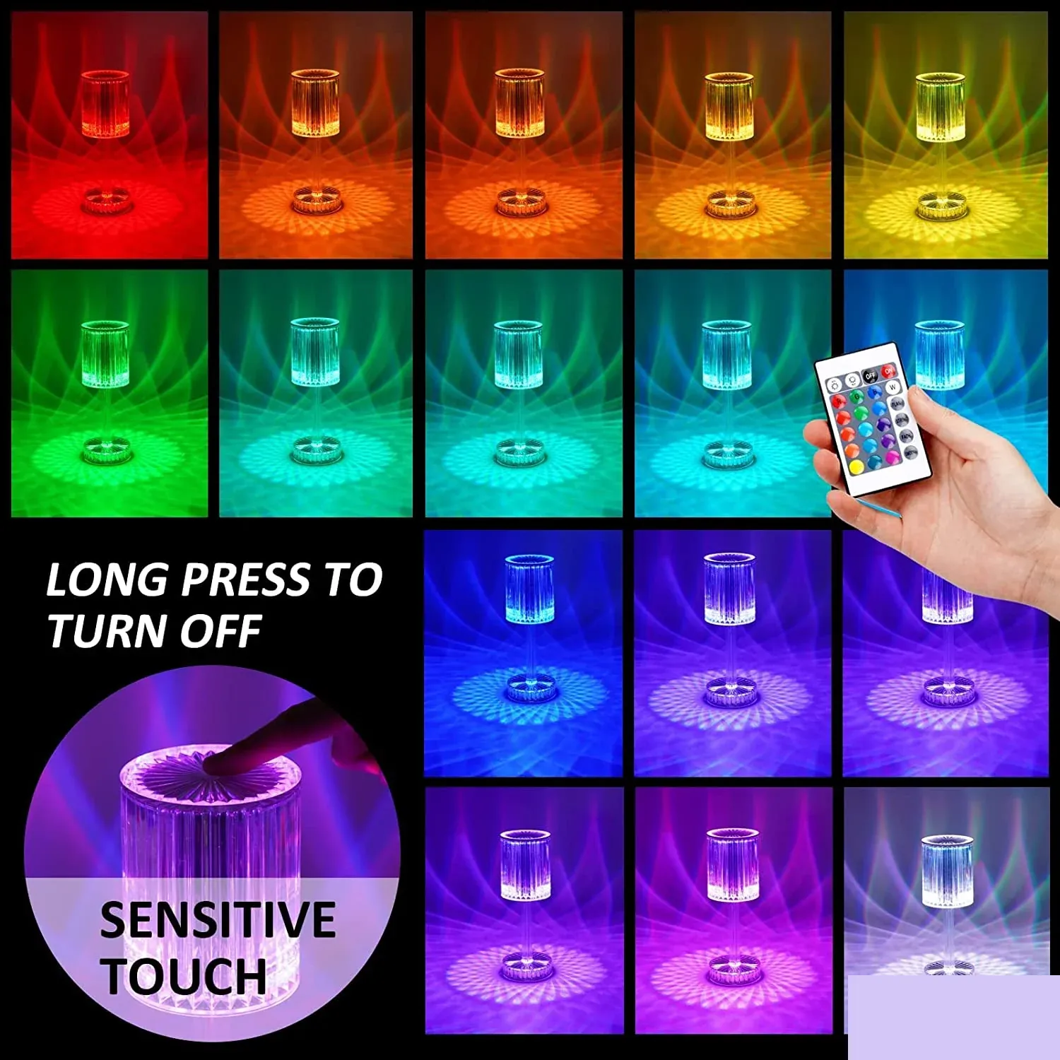 Crystal Table Lamp , Touch Control Atmosphere Nightstand Lamp With USB Charging Line - Detailed Feature View 4
