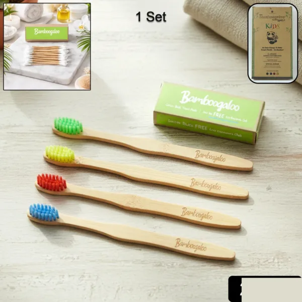 Eco-Friendly Bamboo Toothbrush Set for Adults – Pack of 4 with Cotton Buds