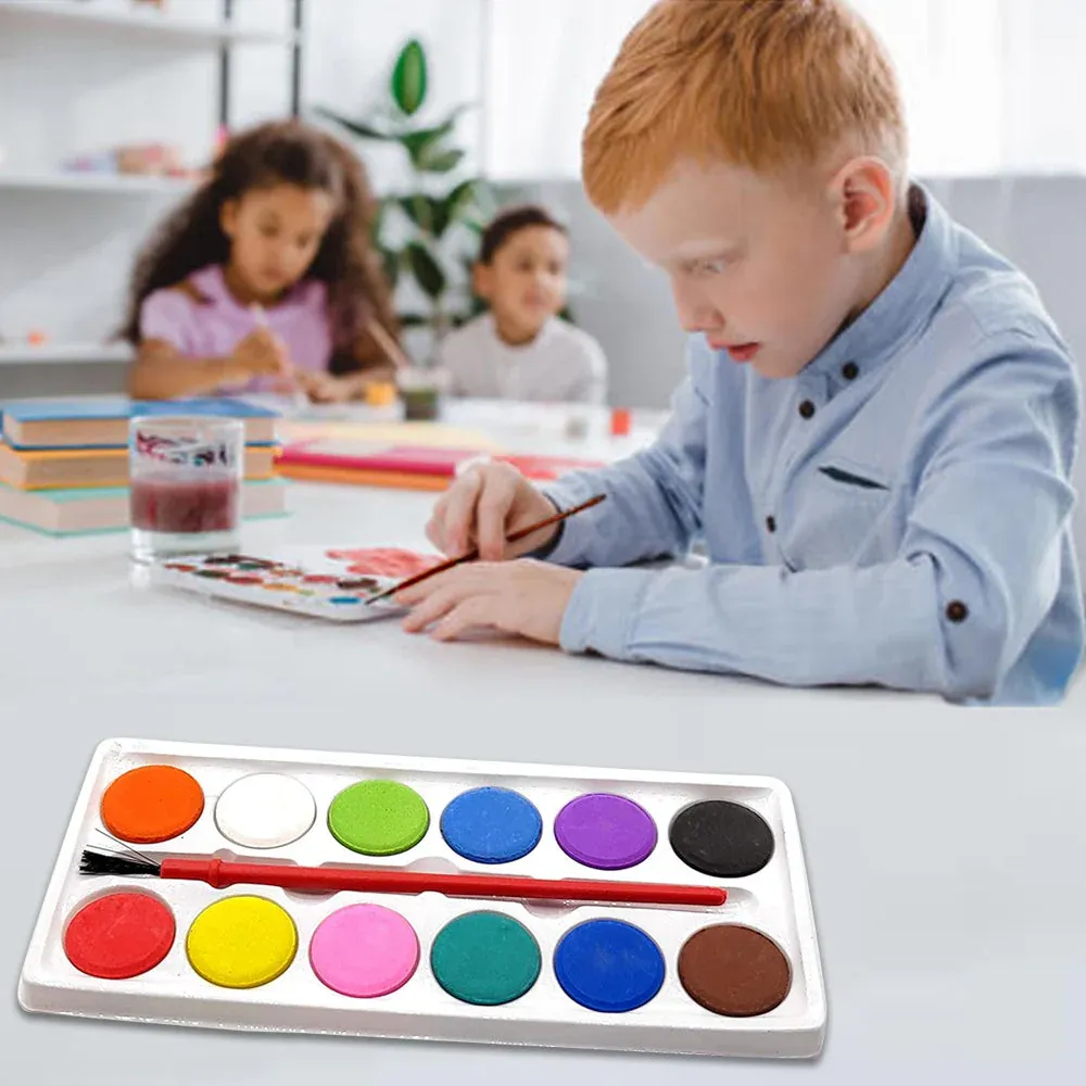 Painting Water Color Kit - 12 Shades and Paint Brush (13 Pcs) - Detailed Feature View 2