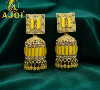 Royal Mustard Yellow Designer Earrings with Elegant Drop and Stone Detailing