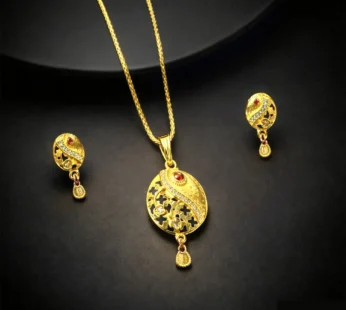 Oval Motif Gold Pendant & Earring Set – Elegant Traditional Jewelry for Women