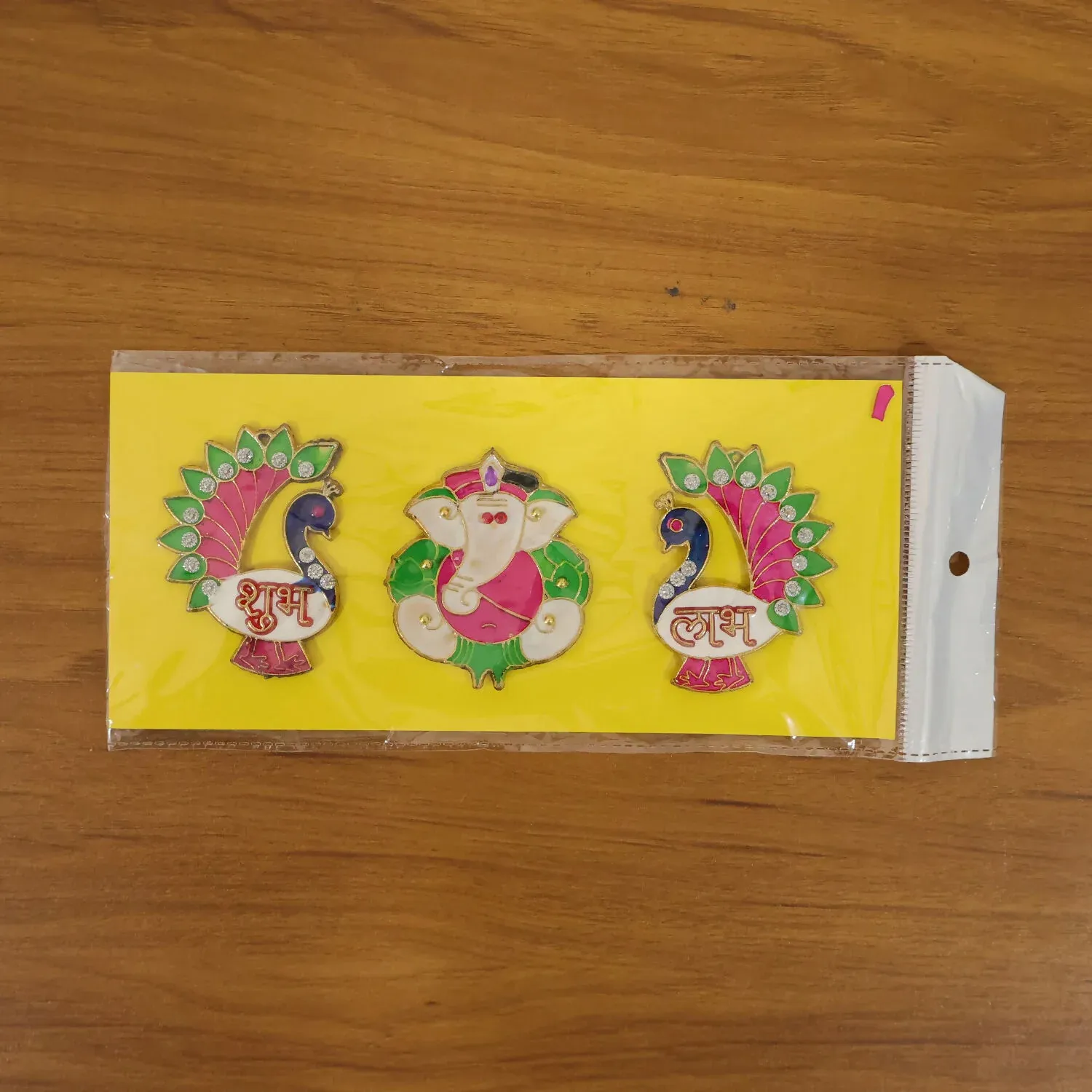 Acrylic Meenakari Peacock Ganesh Shubh Labh Door Hanging – Set of 3 - Detailed Feature View 5