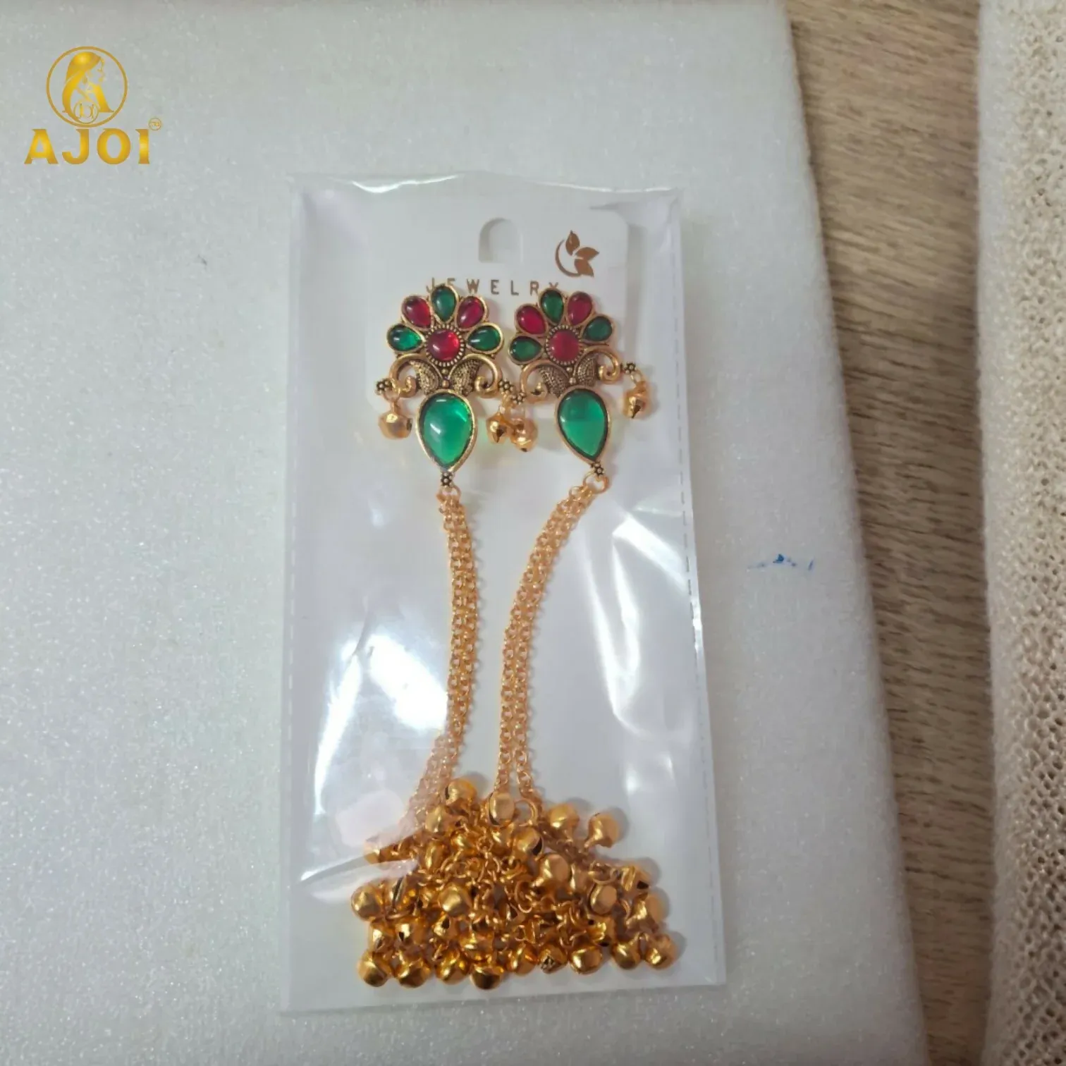 Kashmiri Gold Plated Floral Long Latkan Earrings for Women - Detailed Feature View 4