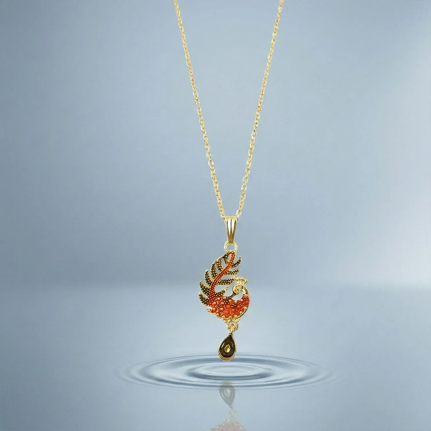 Peacock Motif Pendant Necklace for Women with Chain - Detailed Feature View 2