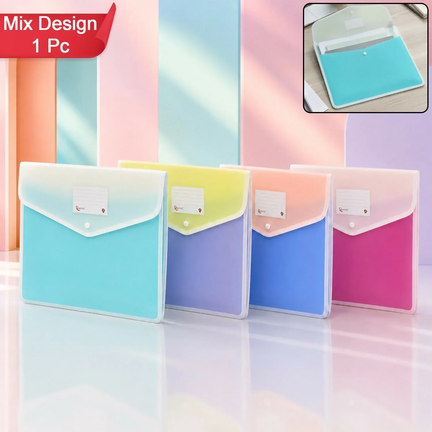 Premium Pastel A4 Expandable Document Folder with Snap Closure & Card Slot (1 Pc Mix Colour) - Buy Online at Alikart