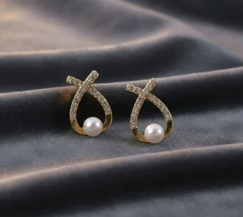 Korean Style Crystal Pearl Drop Stud Earrings for Women & Girls