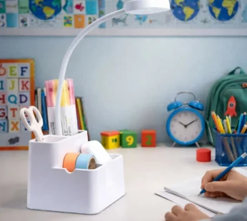 LED Study Desk Lamp with Organizer, 3 Color Modes & Adjustable Arm