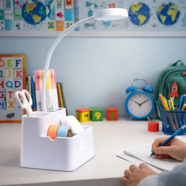 LED Study Desk Lamp with Organizer, 3 Color Modes & Adjustable Arm