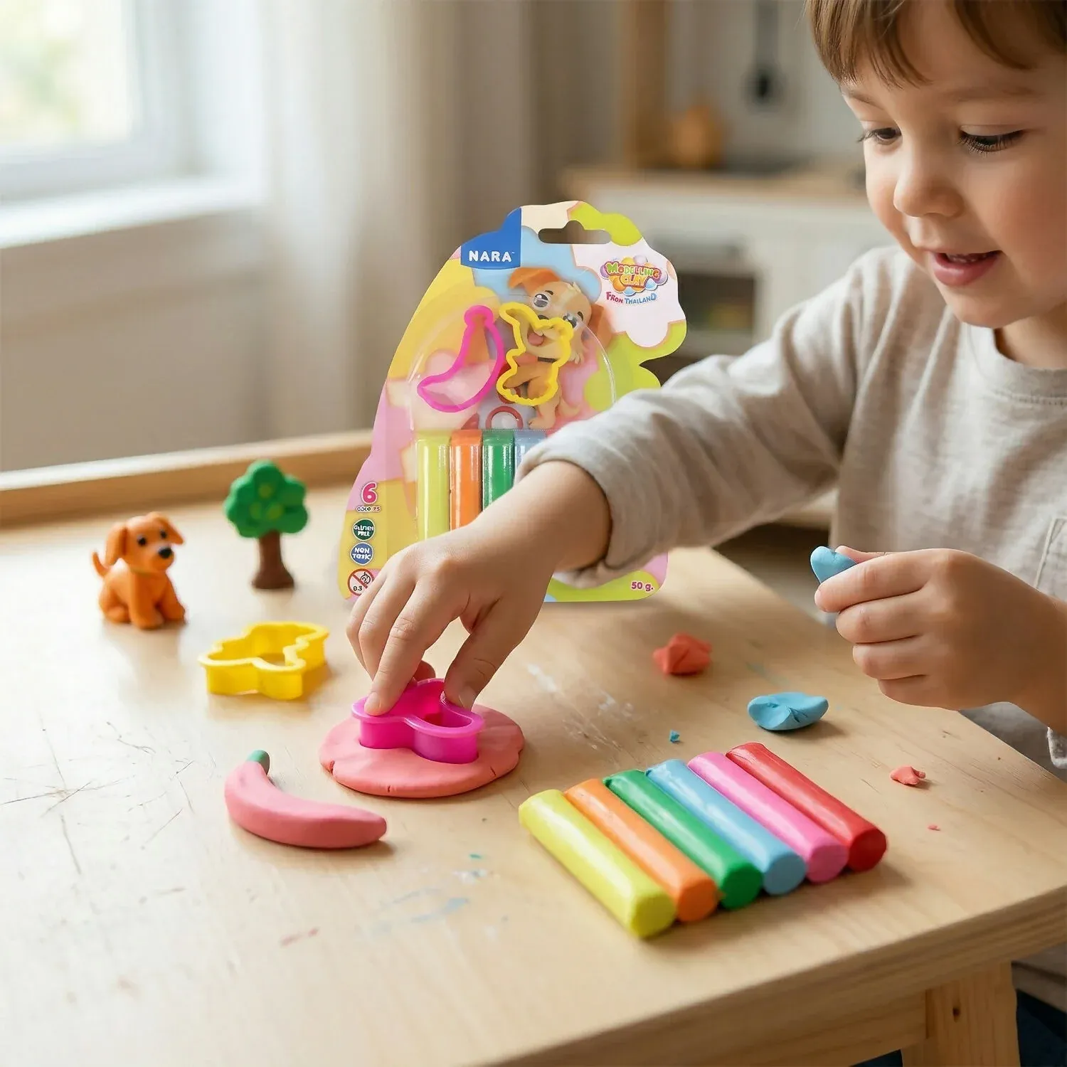 NARA 6 Color Modelling Clay Set with Shape Cutters – Kids DIY Creative Play Dough Kit (50 Gm) - Detailed Feature View 1