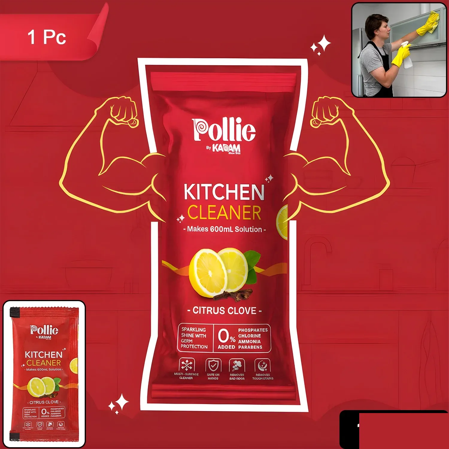 Premium Pollic Kadam Citrus Clove Kitchen Surface Cleaner Sachet - 600ml - Buy Online at Alikart