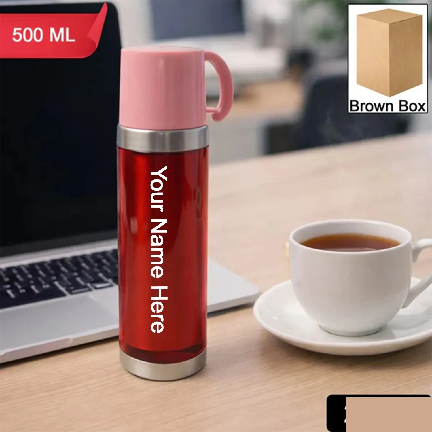 Insulated Travel Mug – Handle Lid & Stainless Steel Base 500ml - Detailed Feature View 1