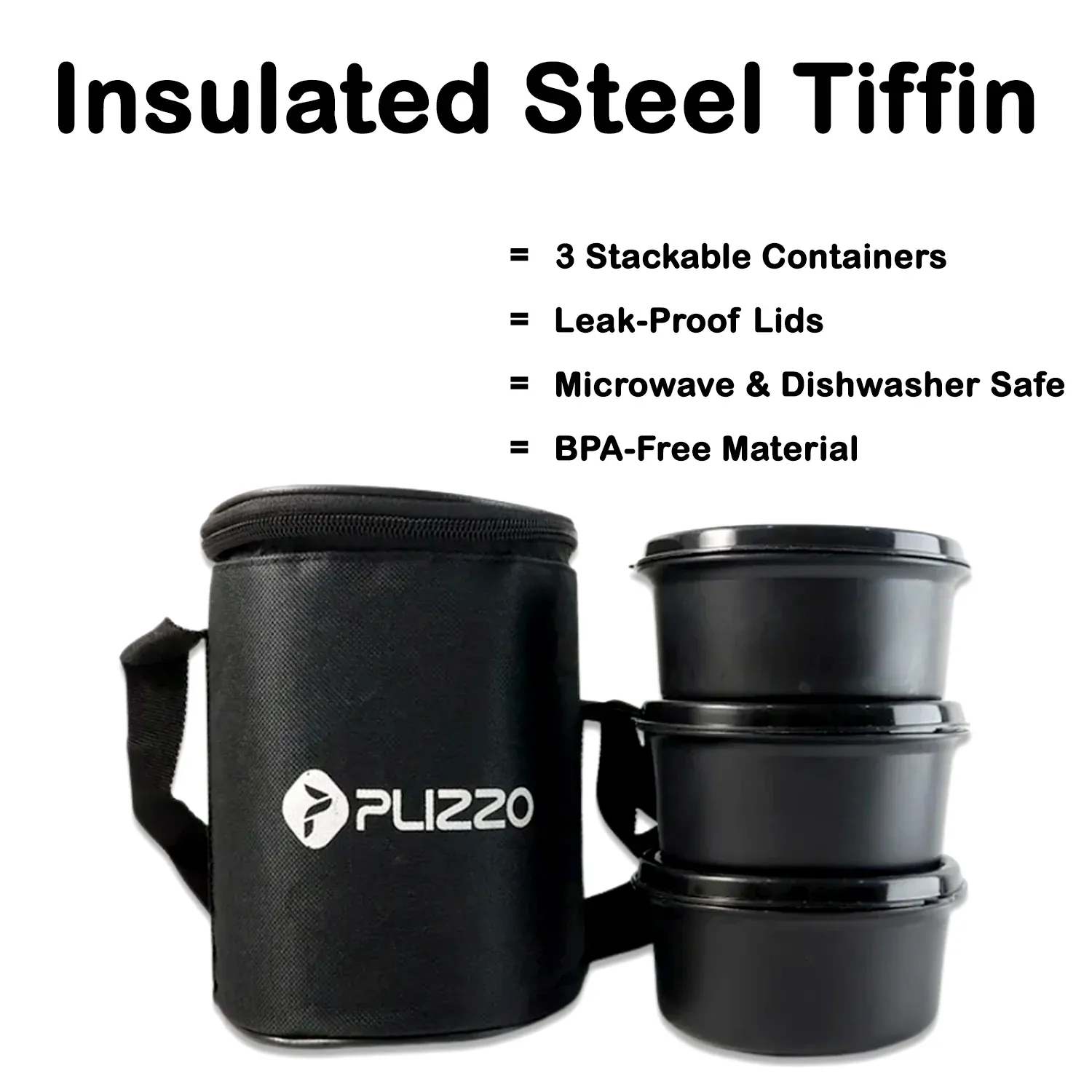 Insulated Stainless Steel Tiffin Lunch Box – 3 Containers with Carry Bag - Detailed Feature View 3