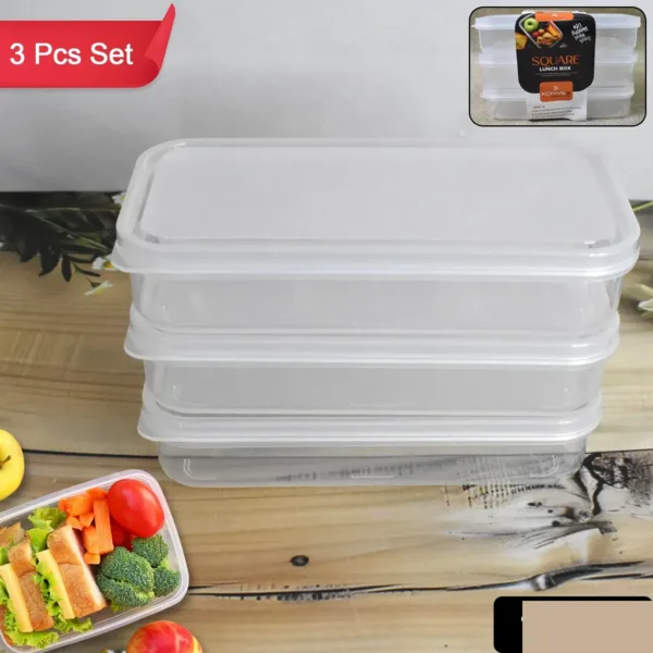 Plastic Lunch Box Set – 3-Piece Square Storage | Konvex