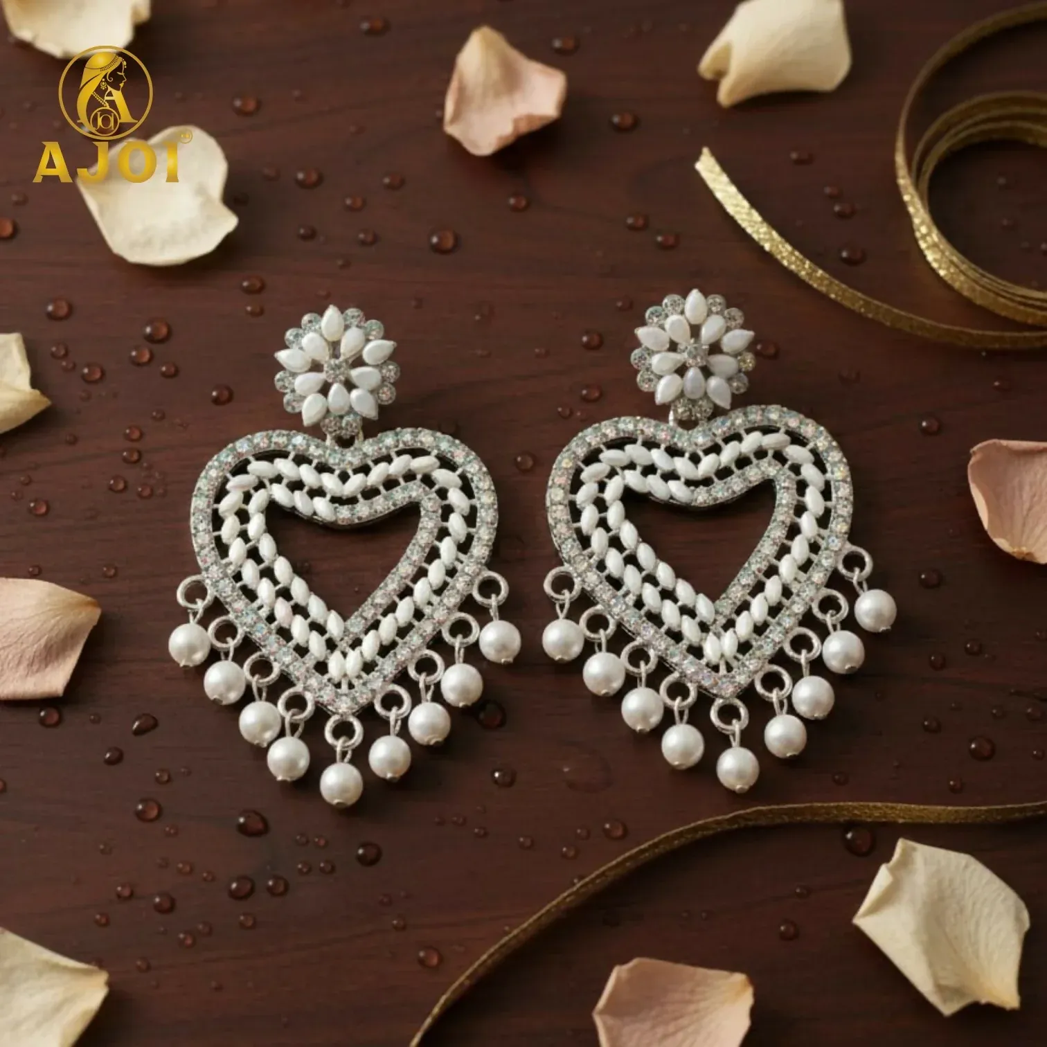 Heart-Shaped Pearl Drop Earrings For Women And Girls - Detailed Feature View 3