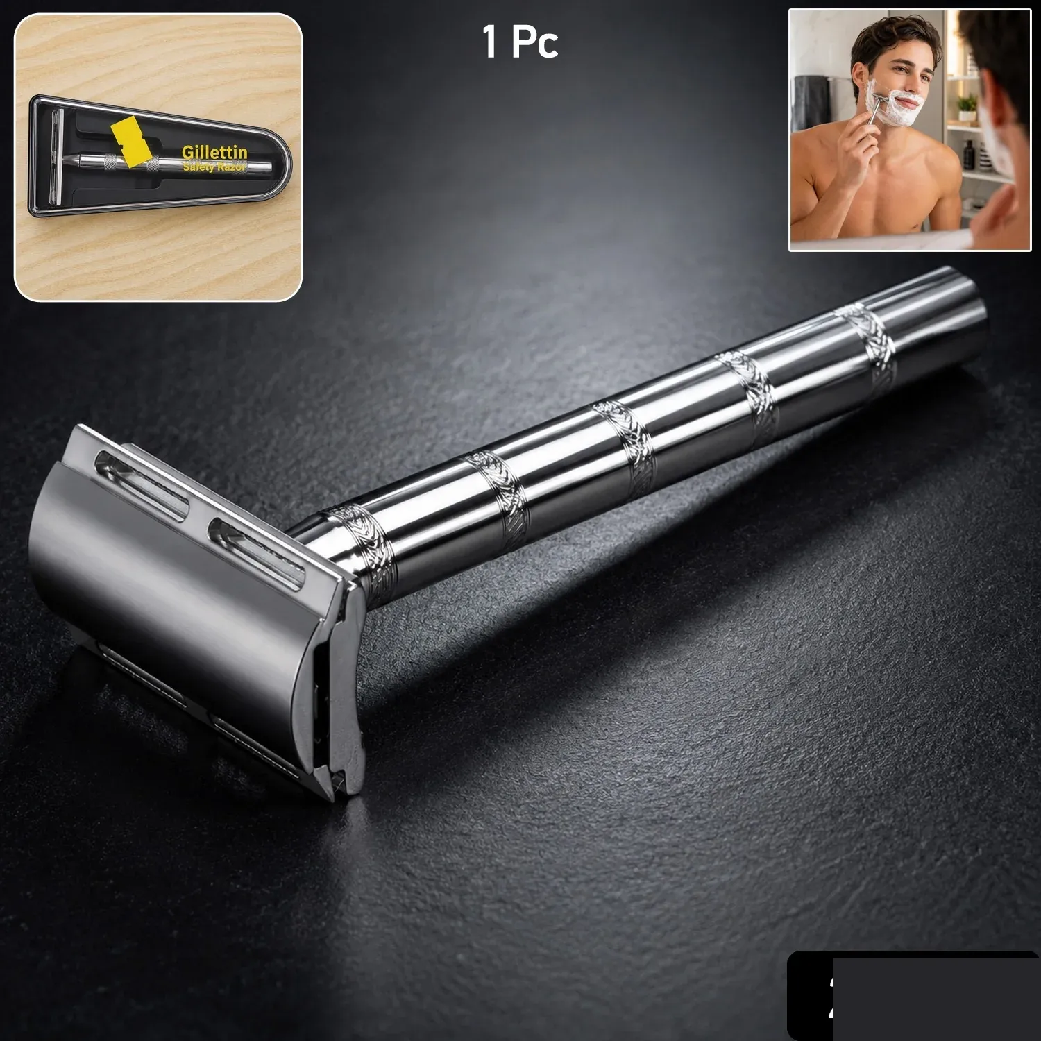 Classic Double Edge Safety Razor for Men - Reusable, Stainless Steel - Detailed Feature View 1