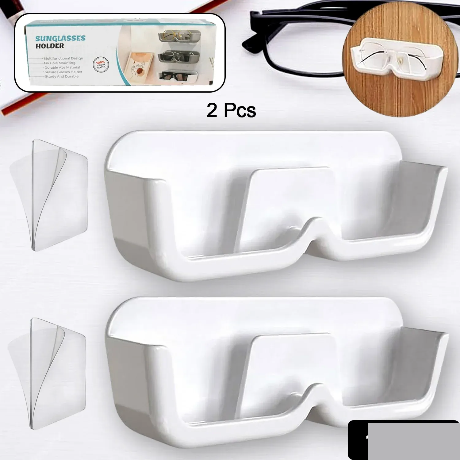 Sunglass Wall Organizer 2 Pc Set with Adhesive Stickers - Space Saving - Detailed Feature View 1