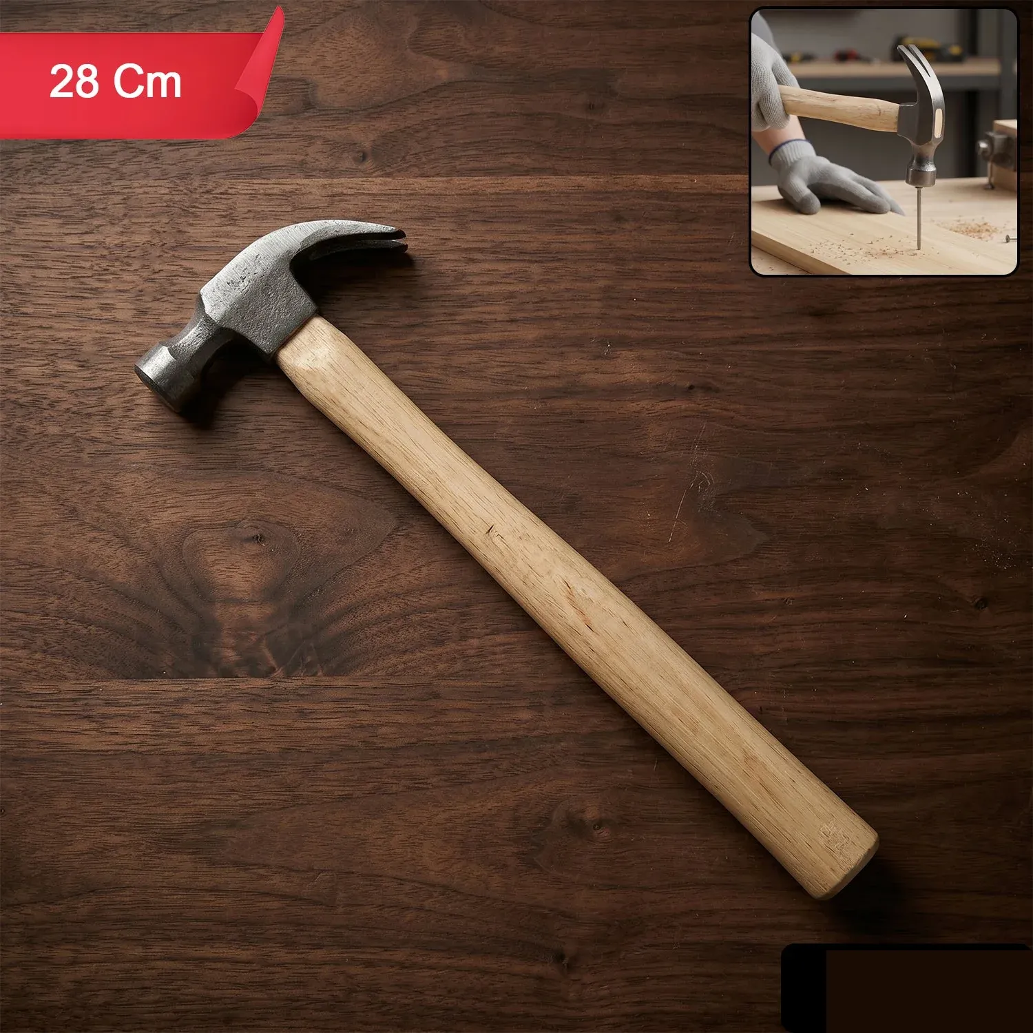 Heavy Duty Wooden Handle Claw Hammer for Carpentry & Home DIY - Detailed Feature View 1