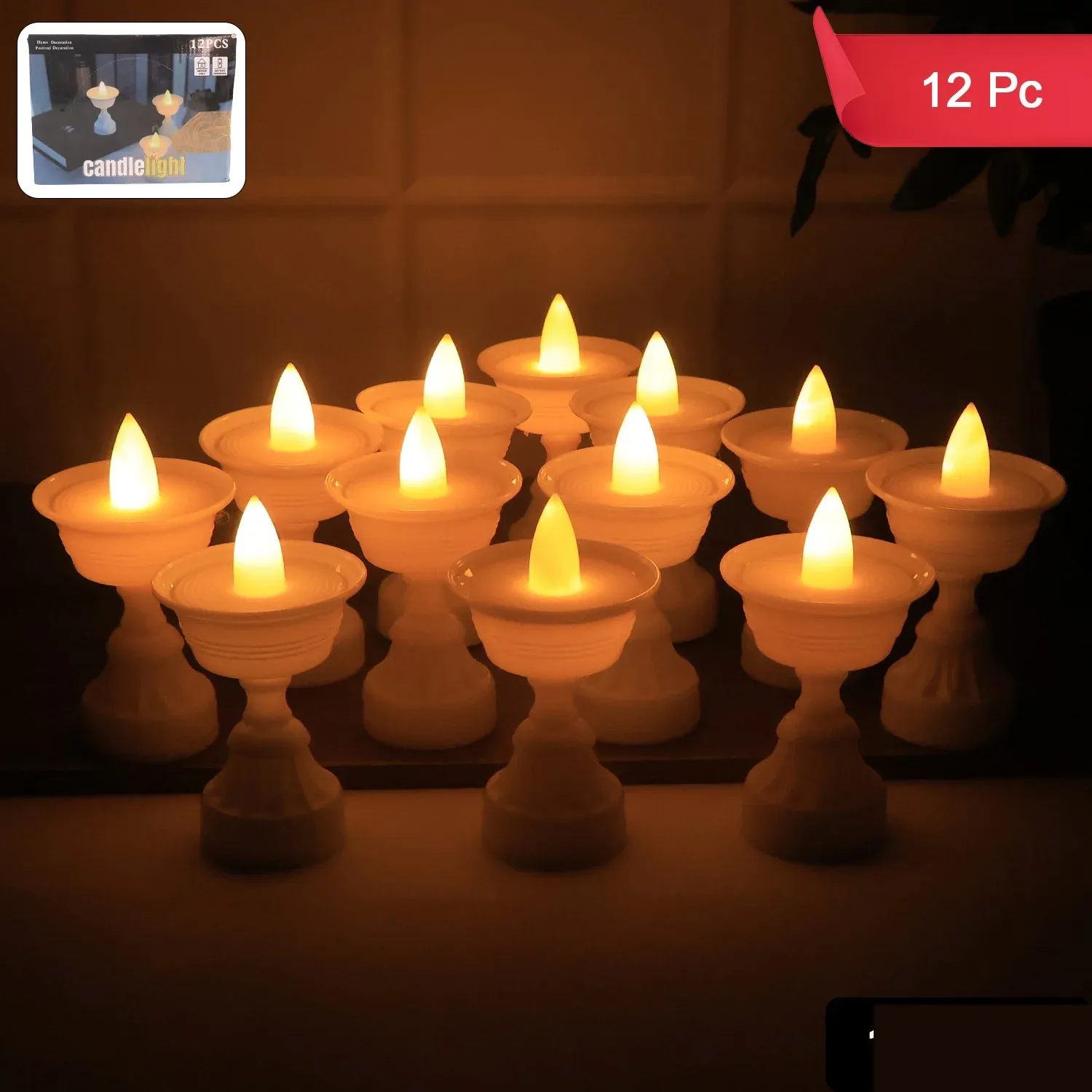 Water Sensor LED Diyas Set – Flameless White Decorative Lights - Detailed Feature View 7