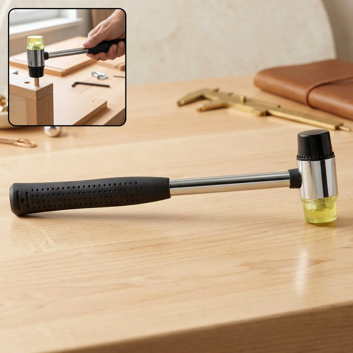 Premium Double Head Rubber Mallet Hammer with Steel Handle, Non Slip Grip - Buy Online at Alikart