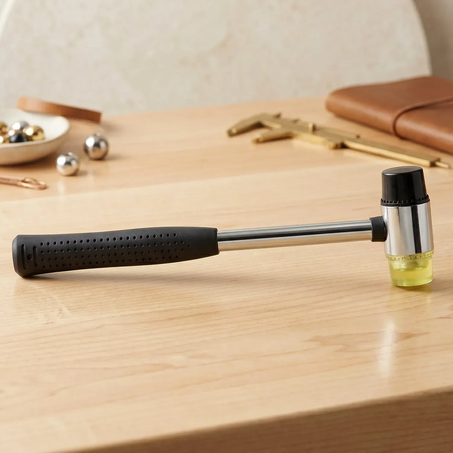 Double Head Rubber Mallet Hammer with Steel Handle, Non Slip Grip - Detailed Feature View 3