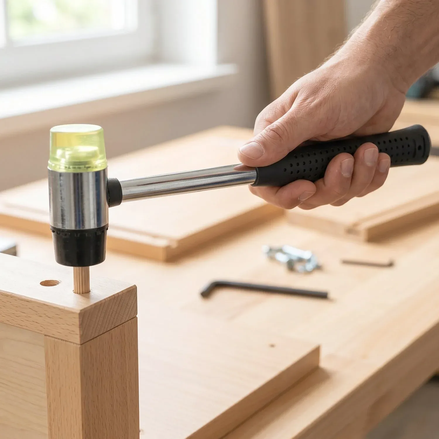 Double Head Rubber Mallet Hammer with Steel Handle, Non Slip Grip - Detailed Feature View 7
