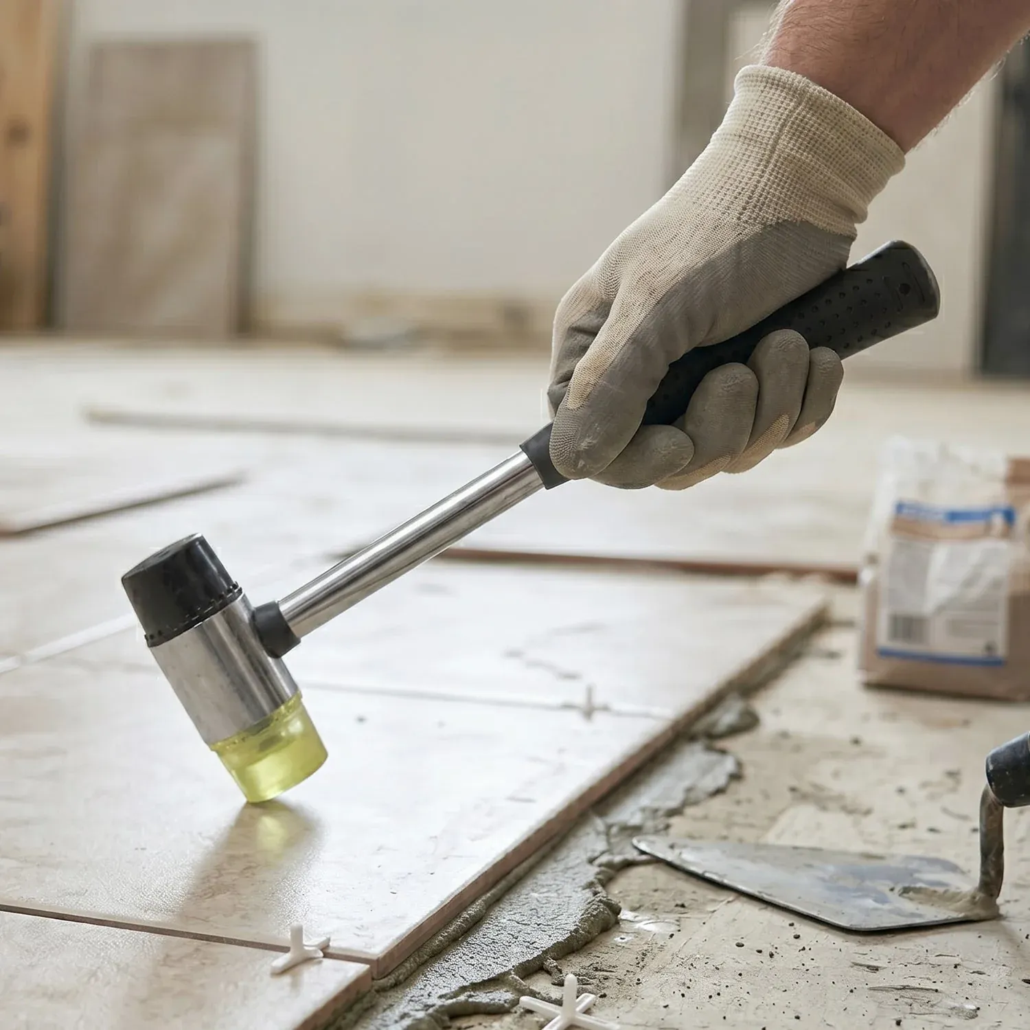 Double Head Rubber Mallet Hammer with Steel Handle, Non Slip Grip - Detailed Feature View 2
