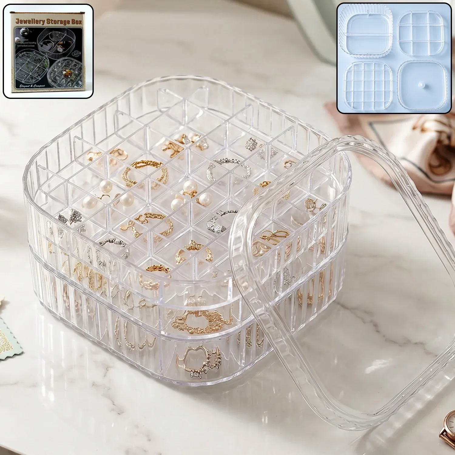 Premium Jewellery Storage Box – 3 Layer Clear Organizer for Small Accessories - Buy Online at Alikart